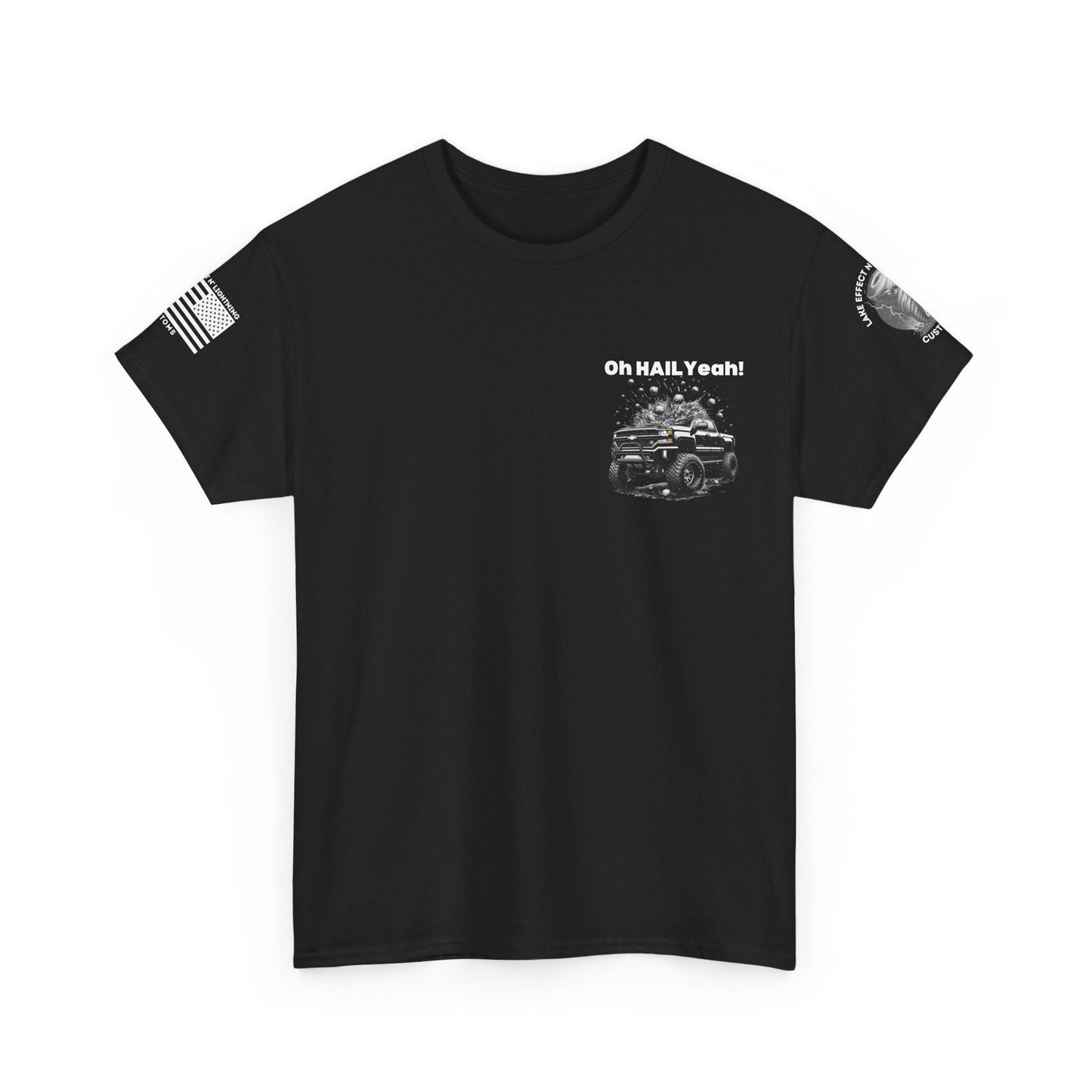 Funny Storm Chaser T-Shirt with "Oh Hail Yeah" print for Chevy Silverado enthusiasts.