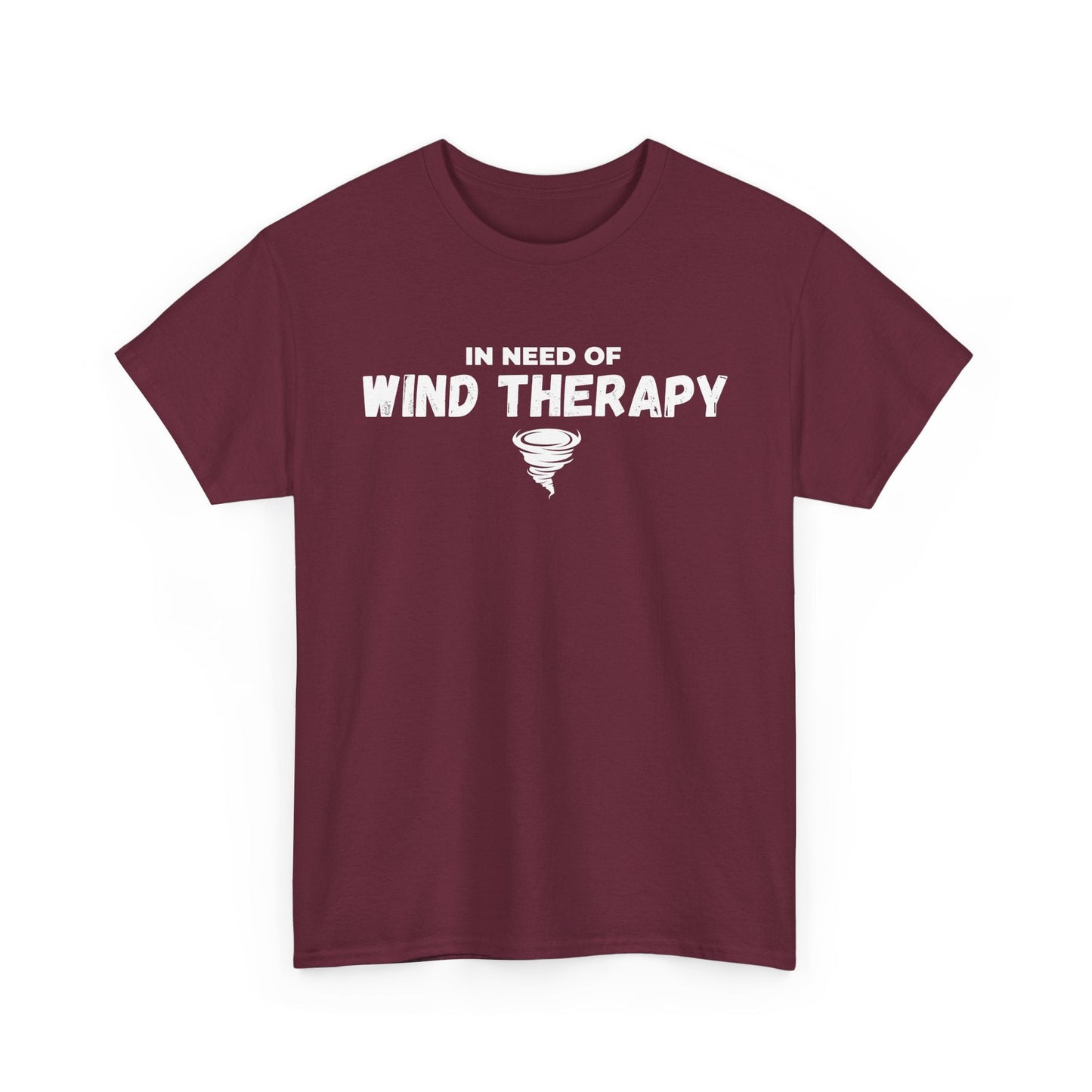 Storm Custom Chaser T-Shirt with "In Need of Wind Therapy" print, ideal for storm enthusiasts and weather events.
