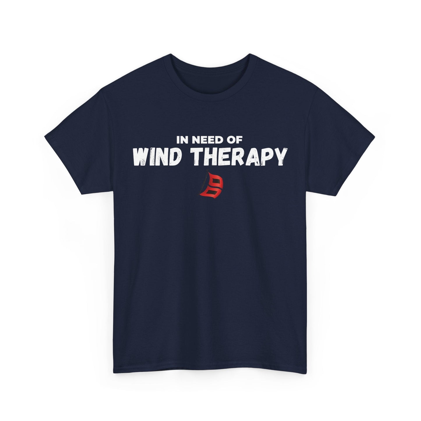 Storm Chaser Custom T-Shirt with 'In Need of Wind Therapy' slogan in navy blue.