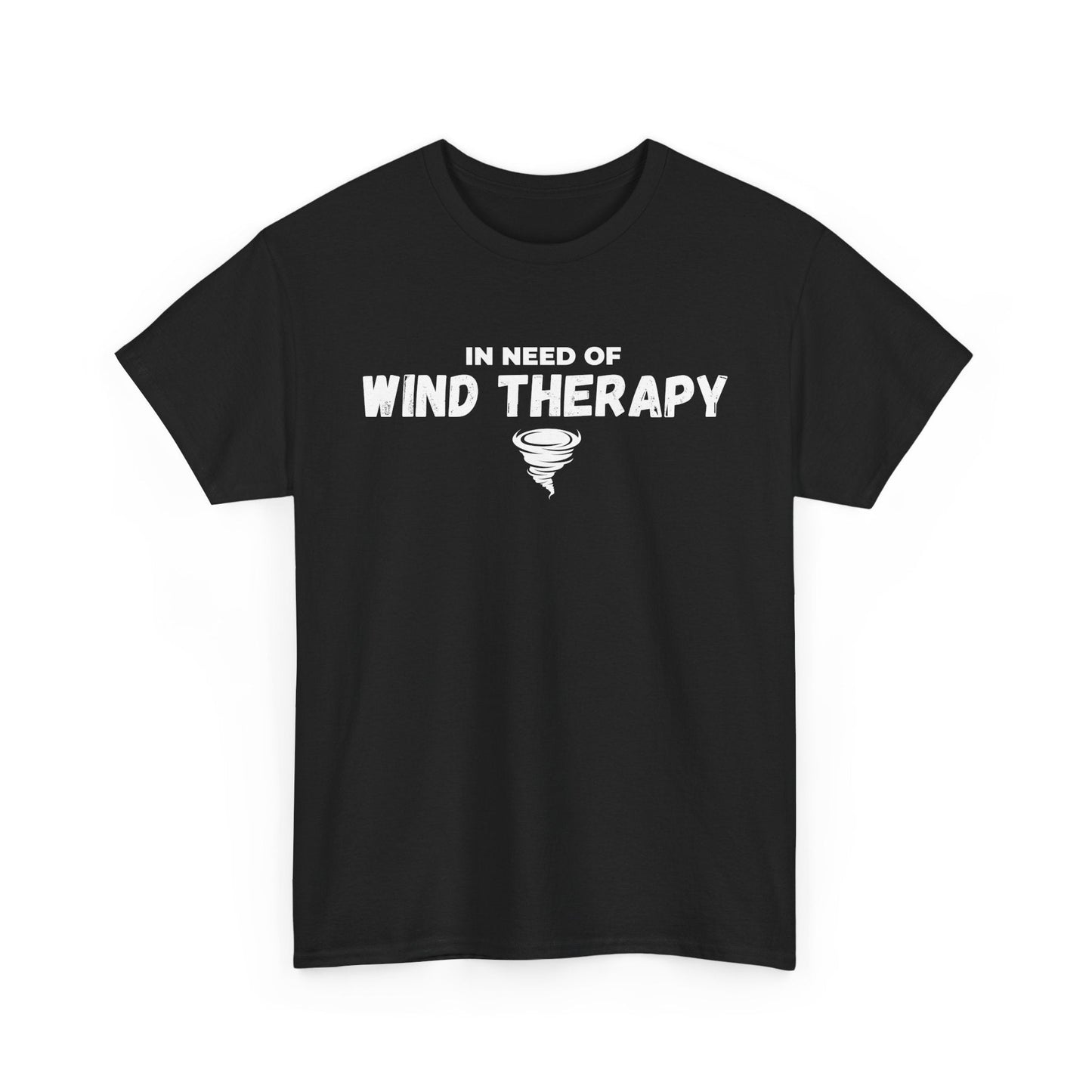 Storm Custom Chaser T-Shirt with "In Need of Wind Therapy" design for weather enthusiasts.