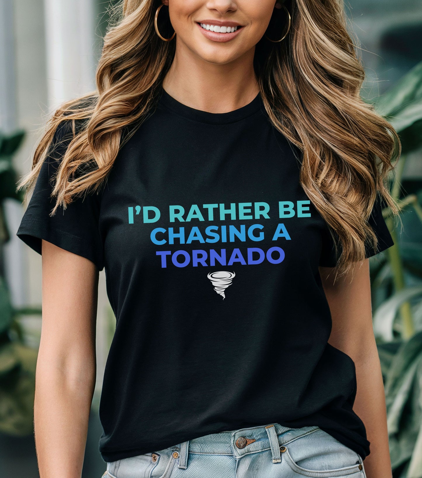 Storm Chasing T-Shirt reading "I'd Rather Be Chasing A Tornado," perfect for weather enthusiasts.