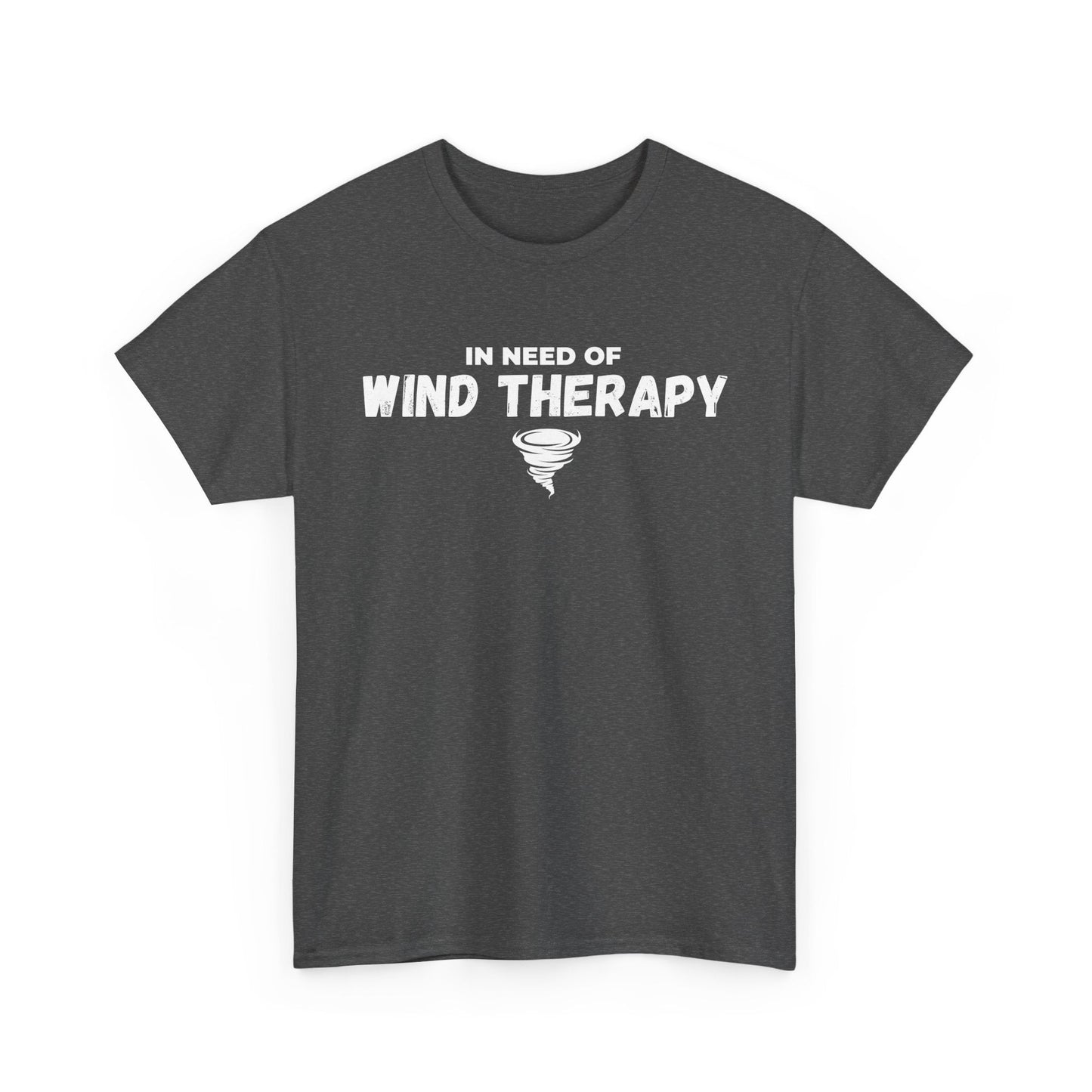 Storm Chaser Custom T-Shirt with "In Need of Wind Therapy" text, ideal for meteorologists and weather enthusiasts.