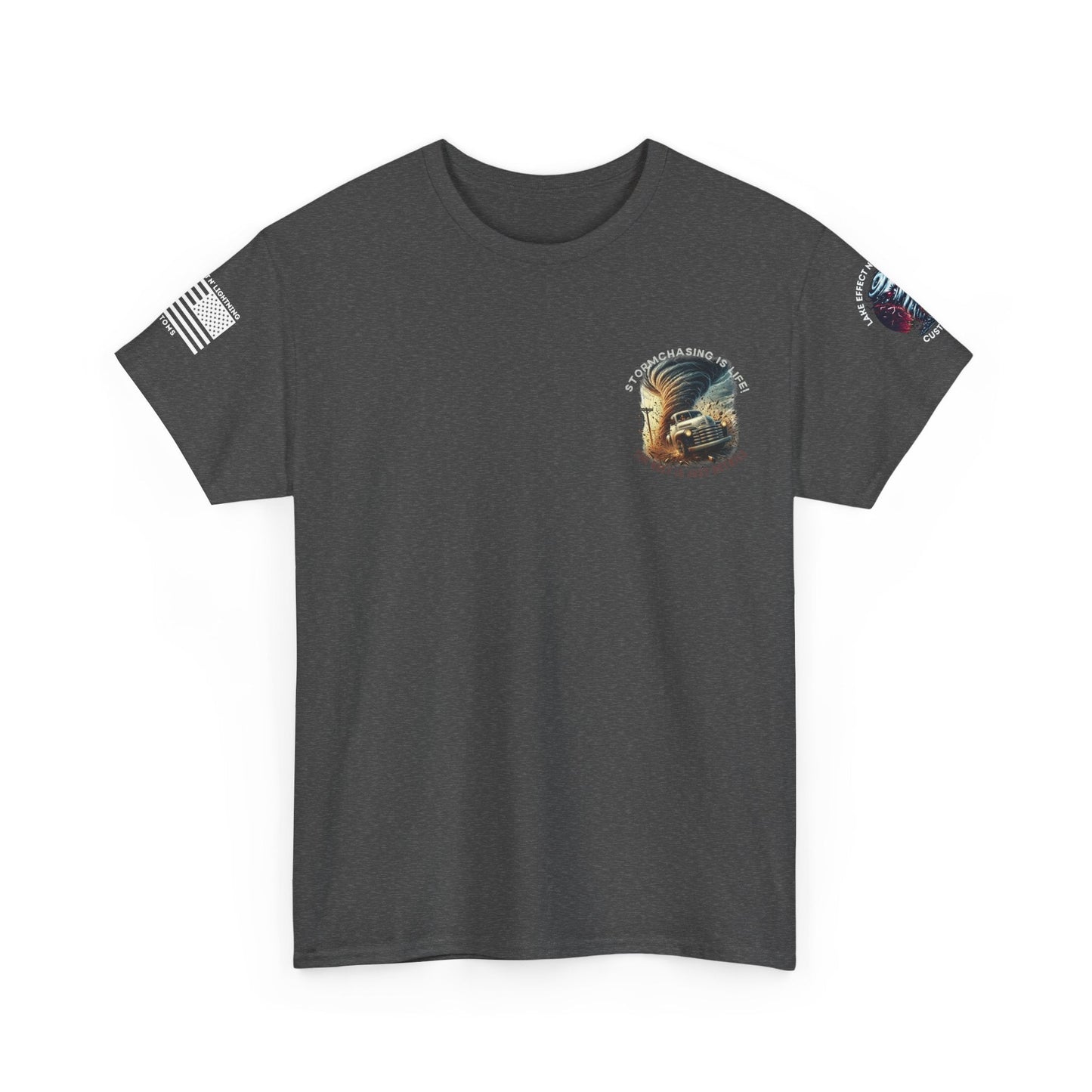 Stormchasing T-shirt with "Storm Chasing Is Life! The Rest Is Just Details" quote, ideal for weather enthusiasts.