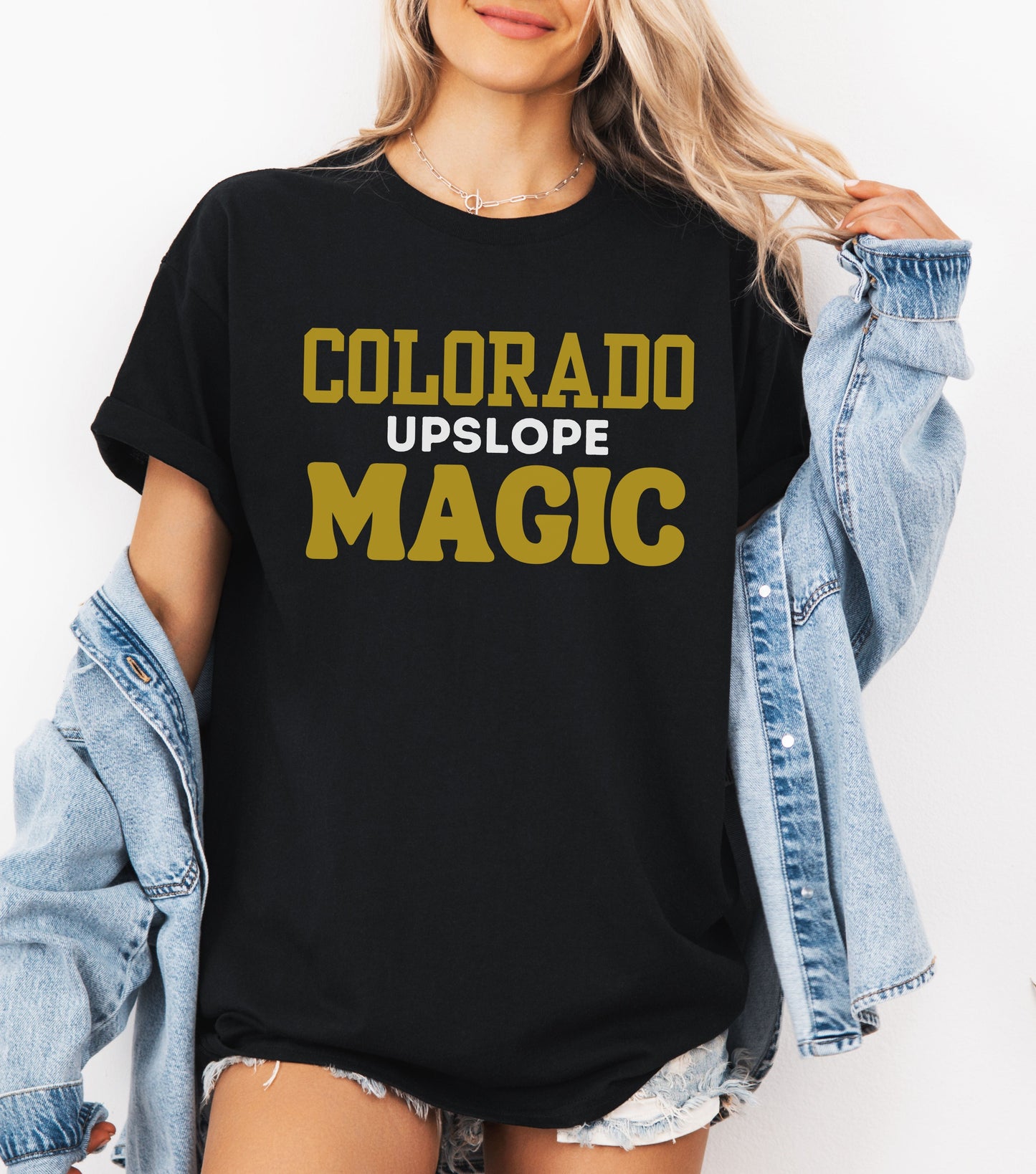 Storm Chaser T-Shirt featuring "Colorado Upslope Magic" design in yellow text.