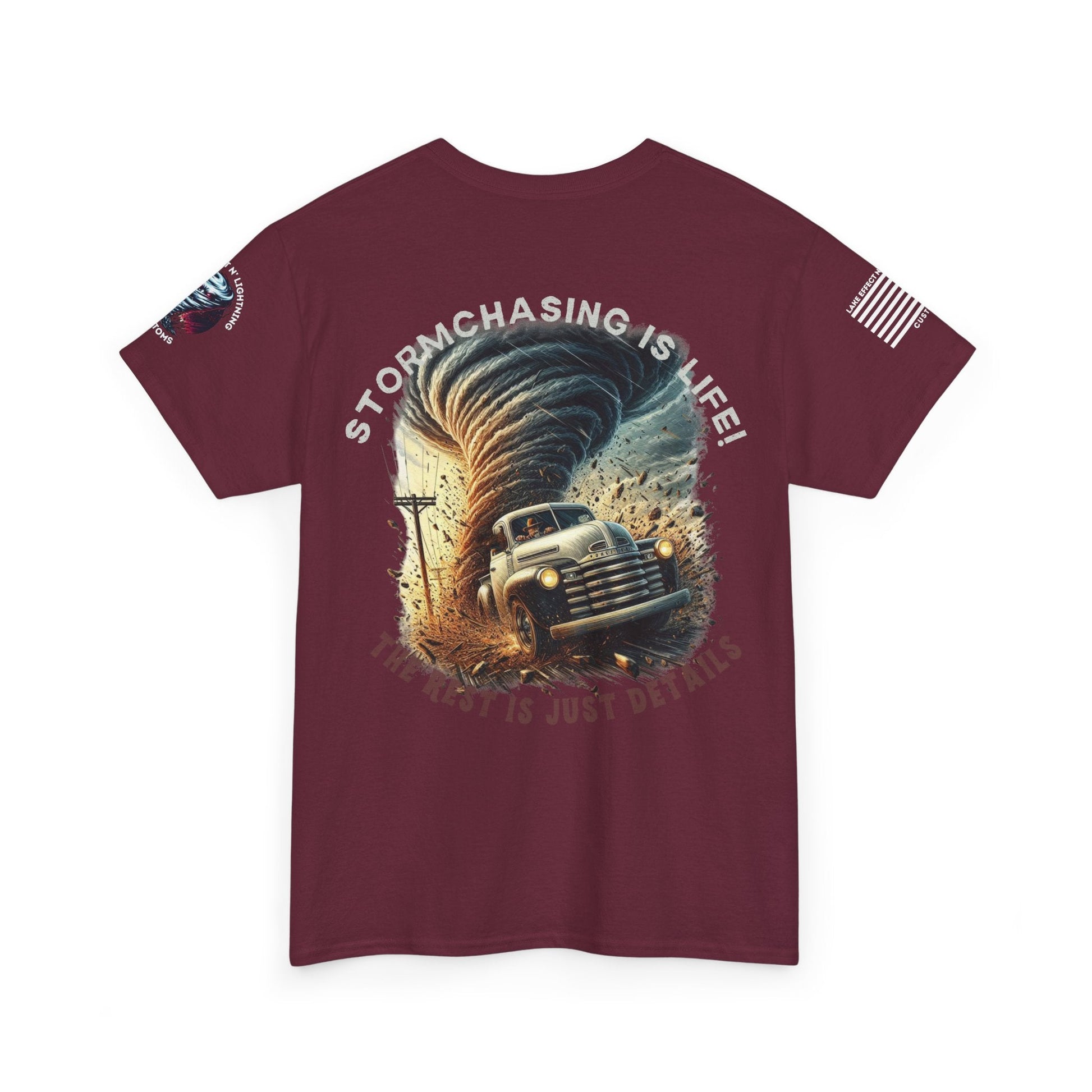 Stormchasing T-Shirt with "Storm Chasing Is Life!" quote and tornado graphic.