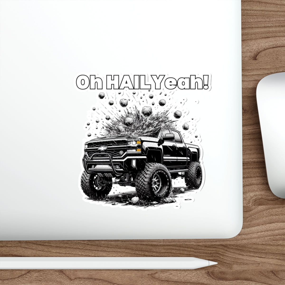 custom die cut stickers with "Oh HAIL Yeah" design for storm chasers and weather enthusiasts, featuring a matte finish and UV protection.