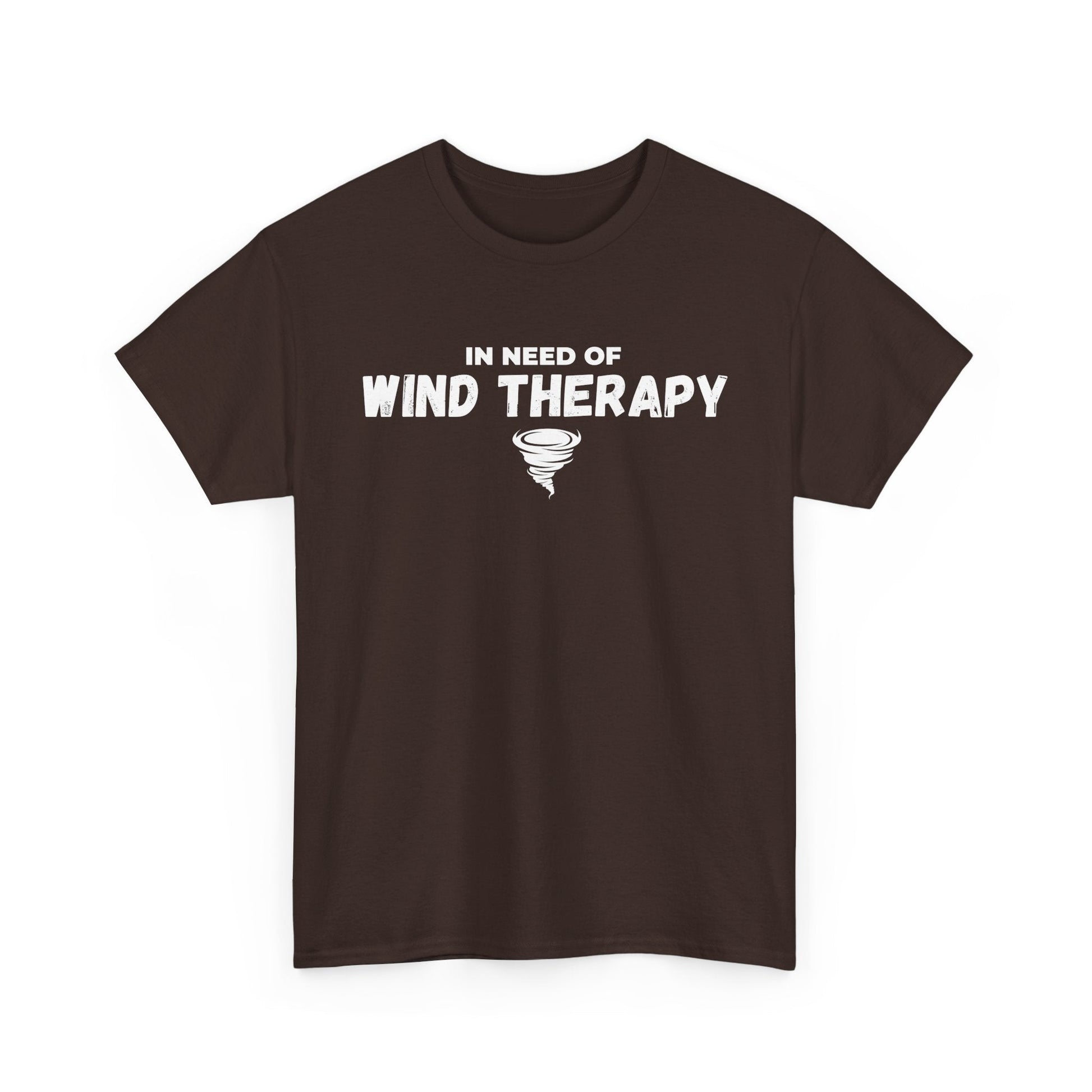 Storm Chaser T-Shirt with "In Need of Wind Therapy" text, ideal for weather enthusiasts.