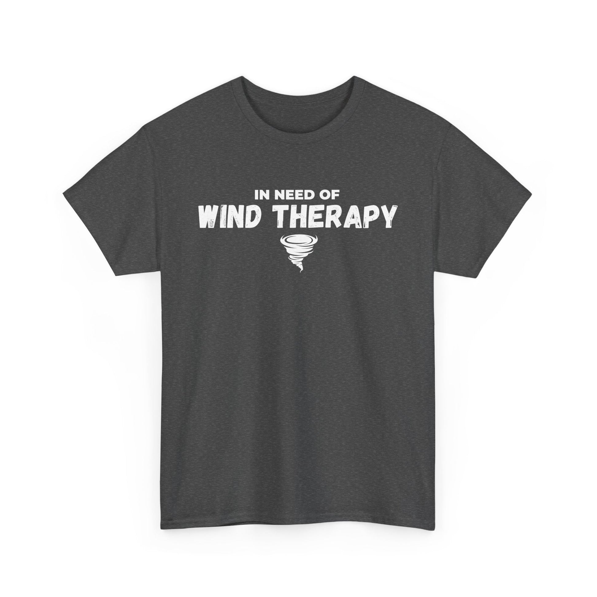 Storm Chaser Custom T-Shirt with "In Need of Wind Therapy" text, ideal for meteorologists and weather enthusiasts.