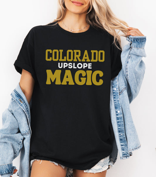 Storm Chaser T-Shirt featuring "Colorado Upslope Magic" design in yellow text.